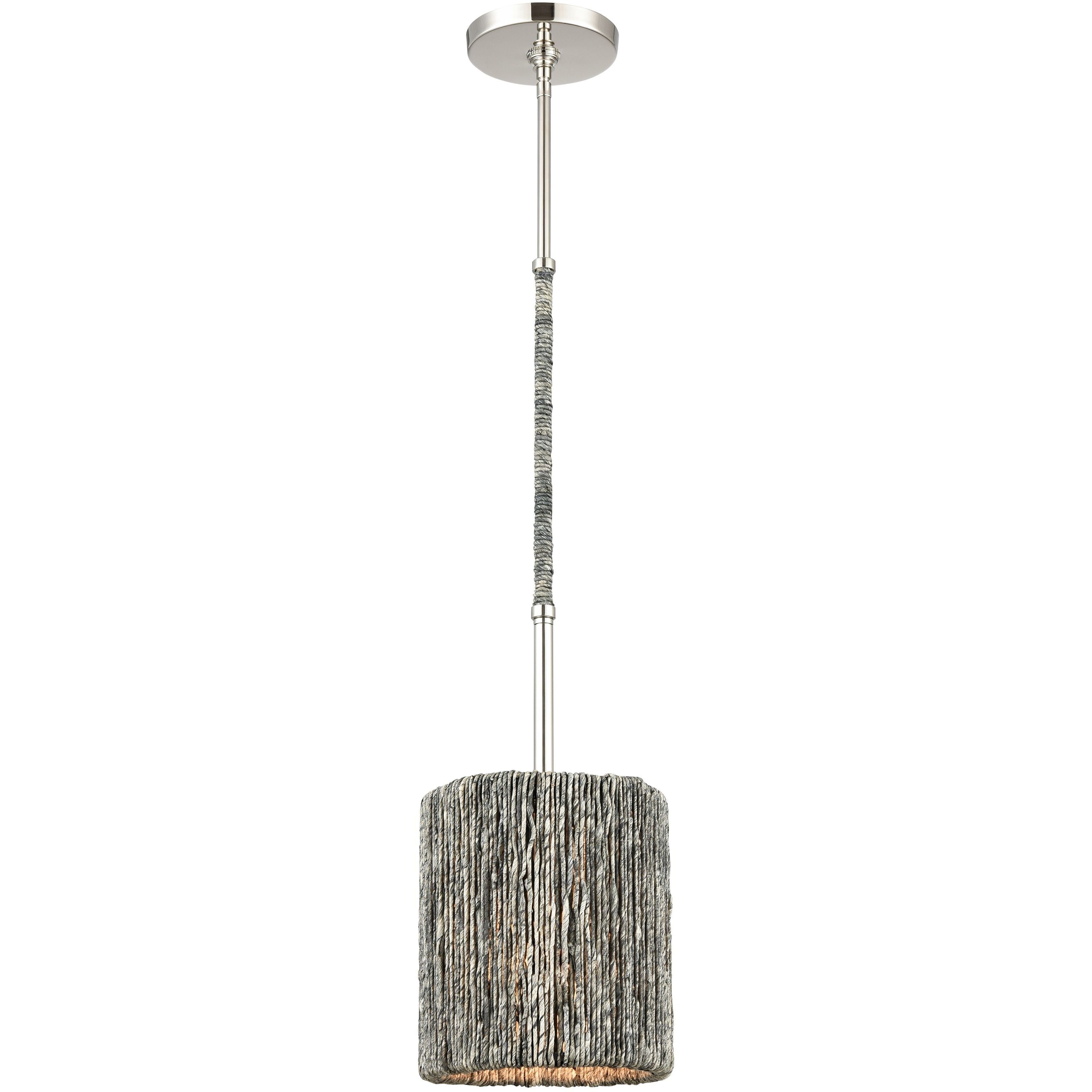 Abaca 1 Light 8 inch Polished Nickel with Gray Mini Pendant Ceiling Light