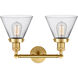 Franklin Restoration Large Cone 2 Light 18 inch Satin Gold Bath Vanity Light Wall Light in Clear Glass, Franklin Restoration