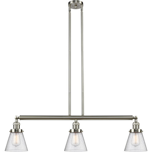 Franklin Restoration Small Cone LED 39 inch Brushed Satin Nickel Island Light Ceiling Light in Seedy Glass, Franklin Restoration