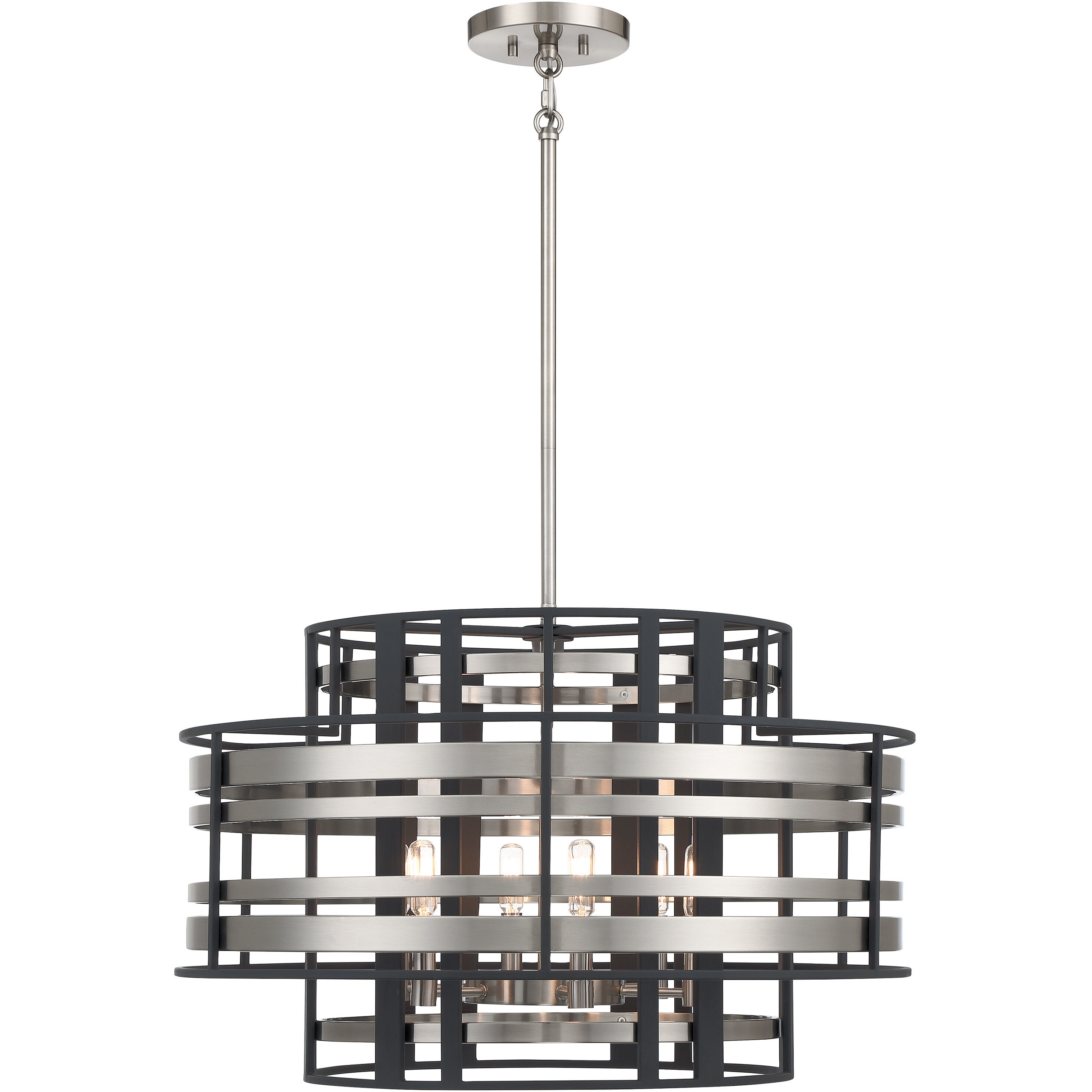 Presten 6 Light 28 inch Brushed Nickel with Sand Coal Pendant Ceiling Light