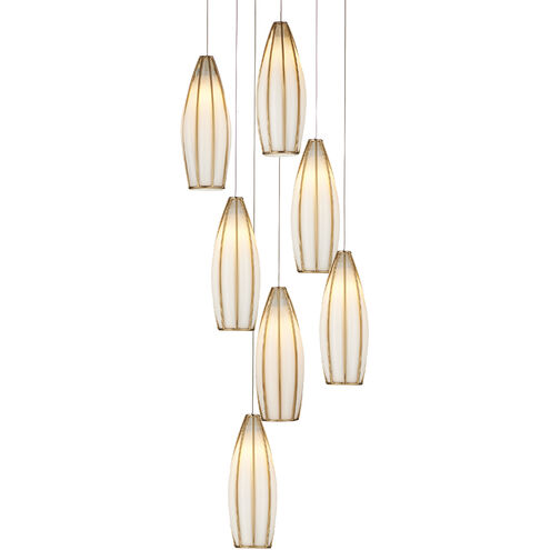 Parish 7 Light 13 inch White/Antique Brass/Silver Multi-Drop Pendant Ceiling Light
