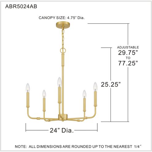 Abner 5 Light 24 inch Aged Brass Chandelier Ceiling Light