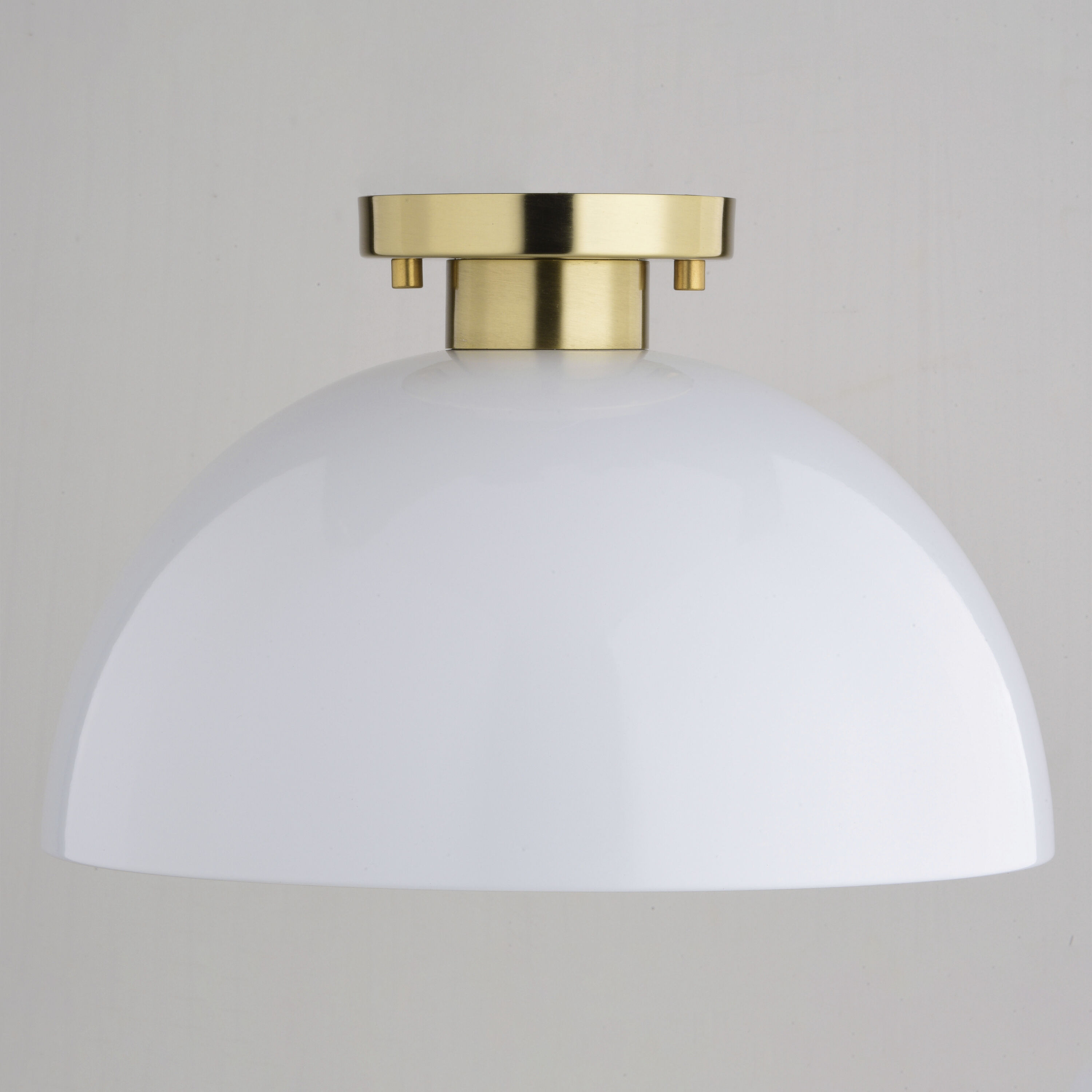 Devon LED 12.75 inch Glossy White and Satin Brass Semi-Flush Mount Ceiling Light