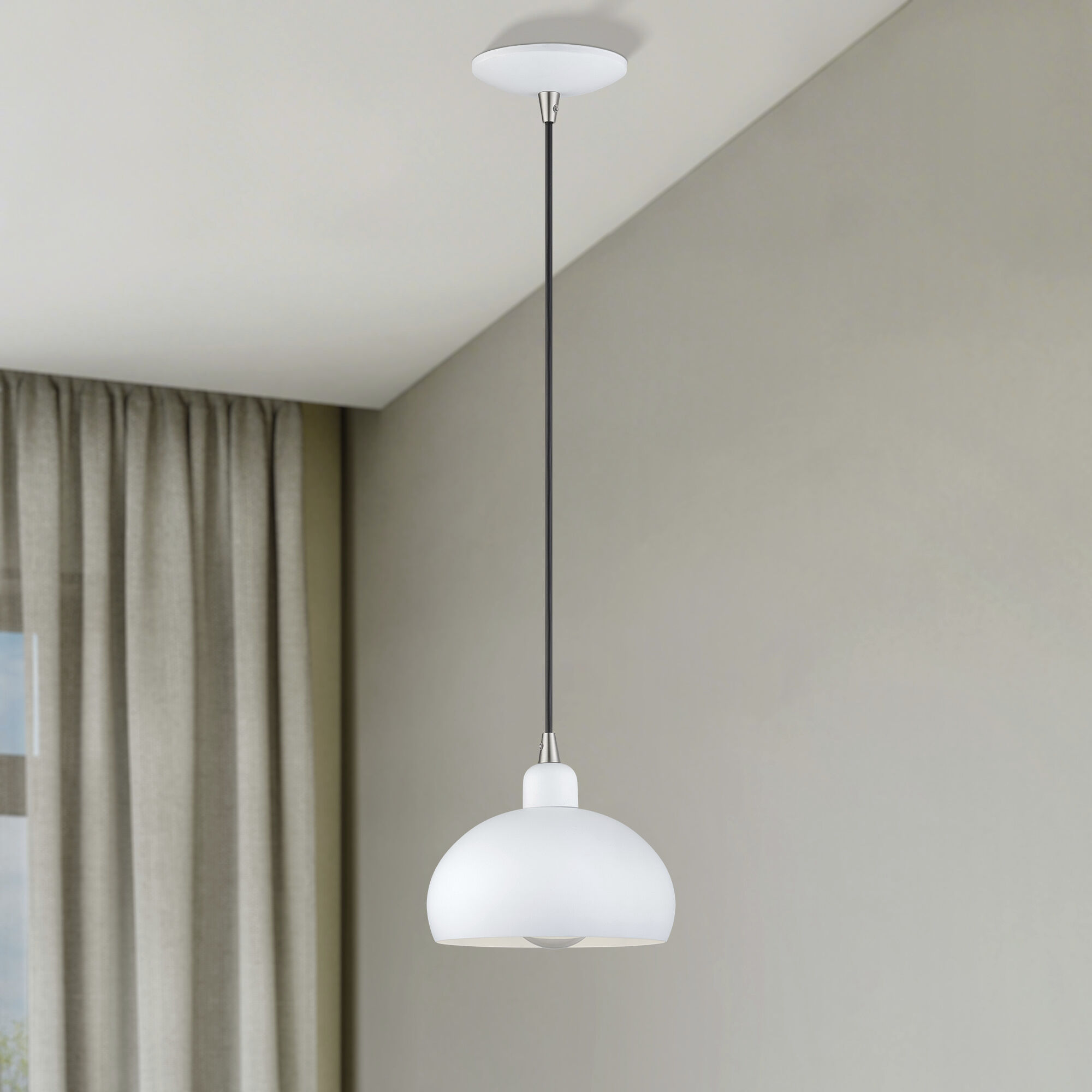 Domma 1 Light 8 inch White with Brushed Nickel Accents Mini Pendant Ceiling Light