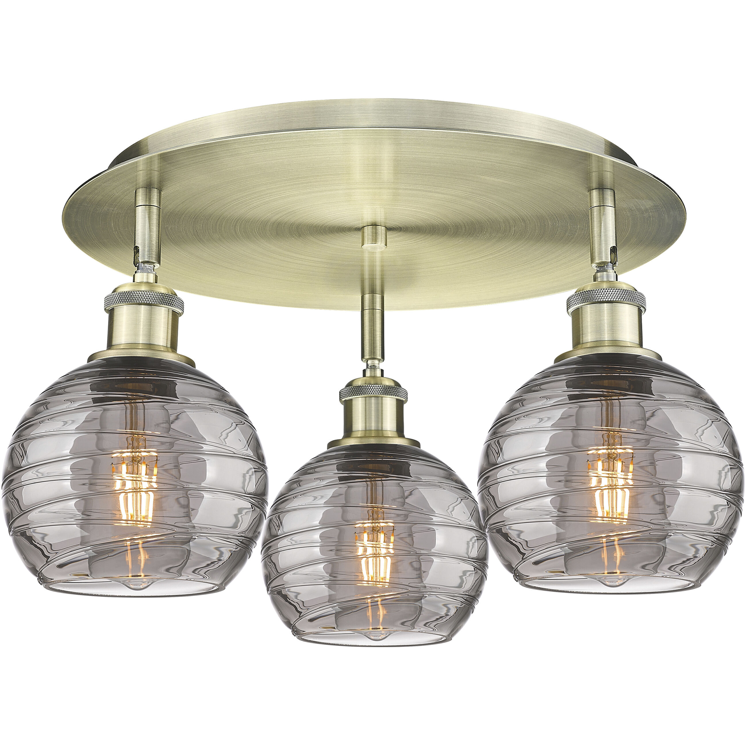 Ballston Athens Deco Swirl 3 Light 17.63 inch Antique Brass Flush Mount Ceiling Light