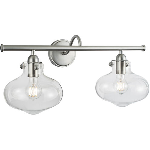 Clara 2 Light 22.75 inch Brushed Nickel with Clear Vanity Light Wall Light