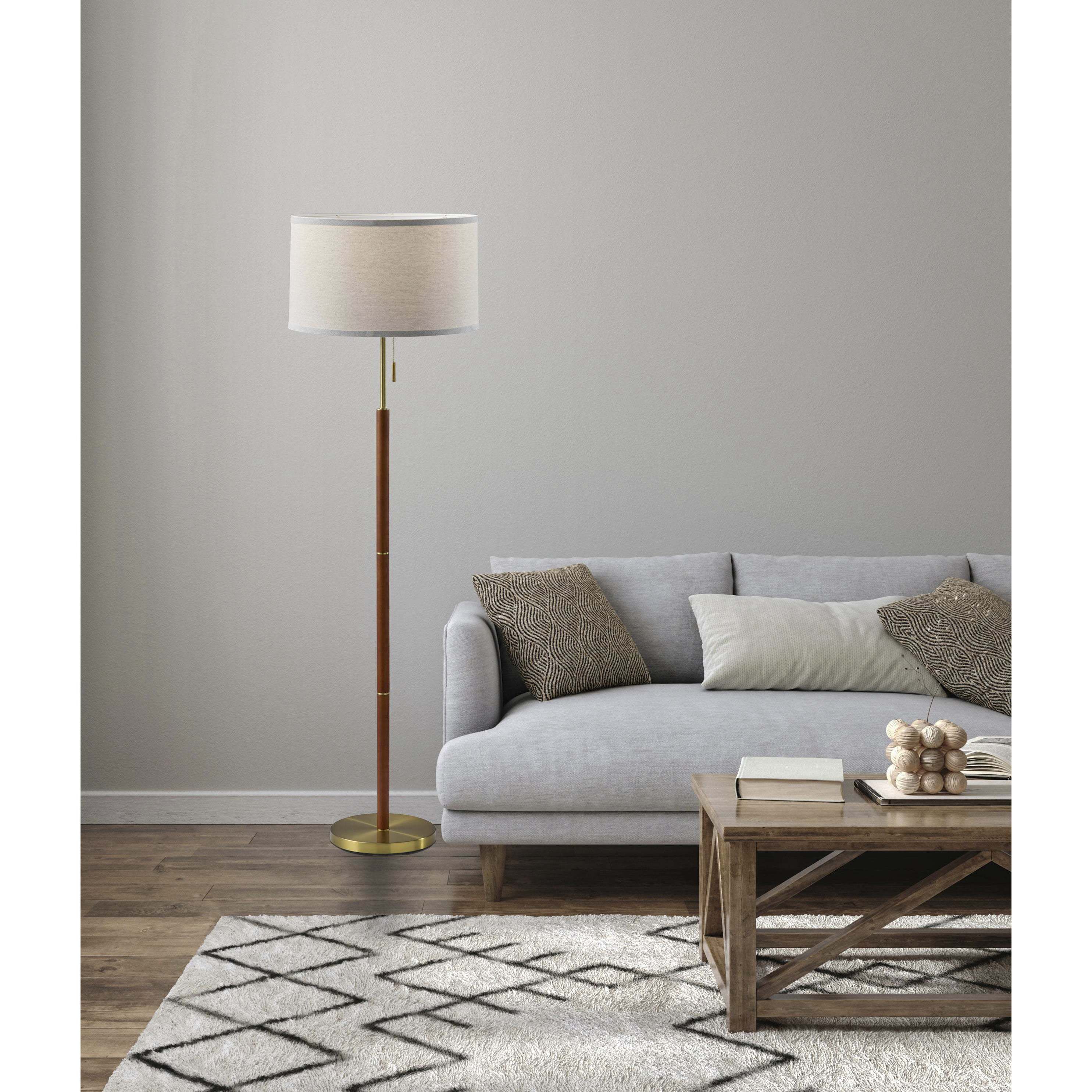 Sophia 58 inch 150.00 watt Walnut and Brass Floor Lamp Portable Light, Simplee Adesso