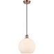 Ballston Large Athens 1 Light 10 inch Antique Copper Mini Pendant Ceiling Light in Matte White Glass, Ballston