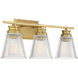 Transitional 3 Light 24 inch Natural Brass Vanity Light Wall Light
