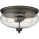 Amon 2 Light 13 inch Olde Bronze Flush Mount Ceiling Light in Clear Seedy Glass, 3.3