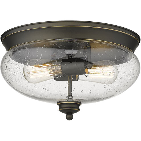 Amon 2 Light 13 inch Olde Bronze Flush Mount Ceiling Light in Clear Seedy Glass, 3.3