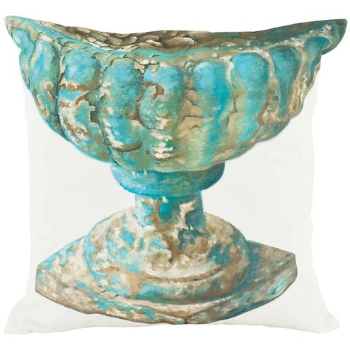 Roman Urn 24 X 24 inch White with Blue Accent Pillow