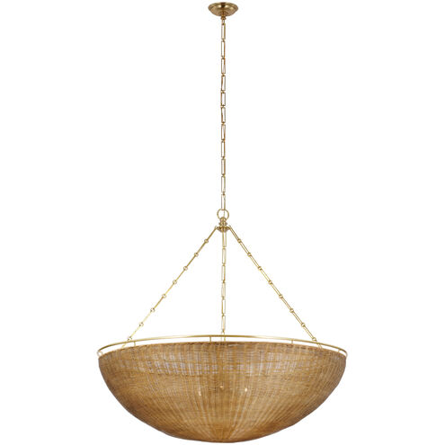 Chapman & Myers Clovis LED 60 inch Antique-Burnished Brass and Natural Wicker Chandelier Ceiling Light, Grande