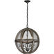 Renaissance Invention 3 Light 18 inch Aged Wood with Weathered Zinc and Clear Chandelier Ceiling Light