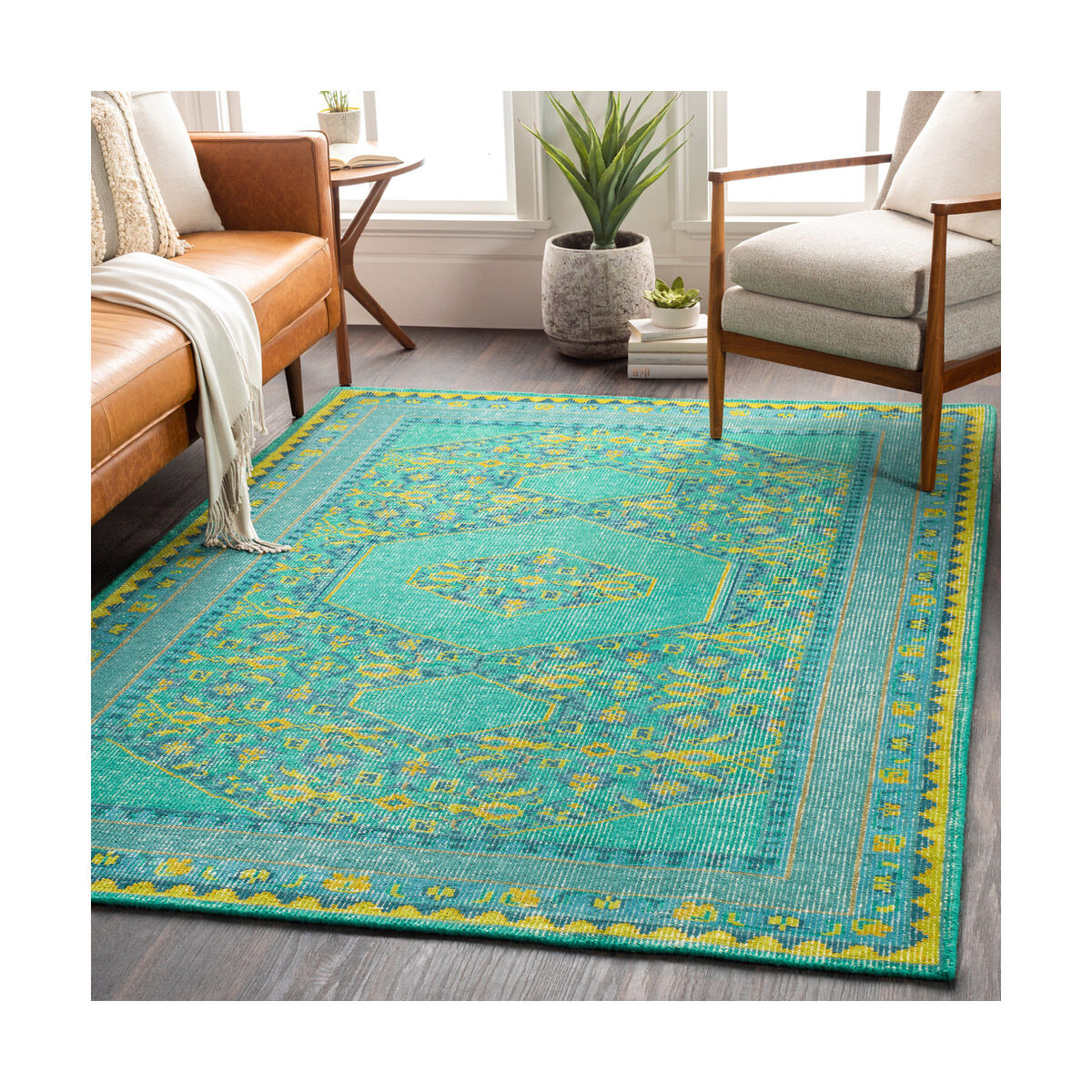 Luella 66 X 42 inch Teal/Lime/Olive/Dark Green/Dark Blue/Aqua Rugs, Wool