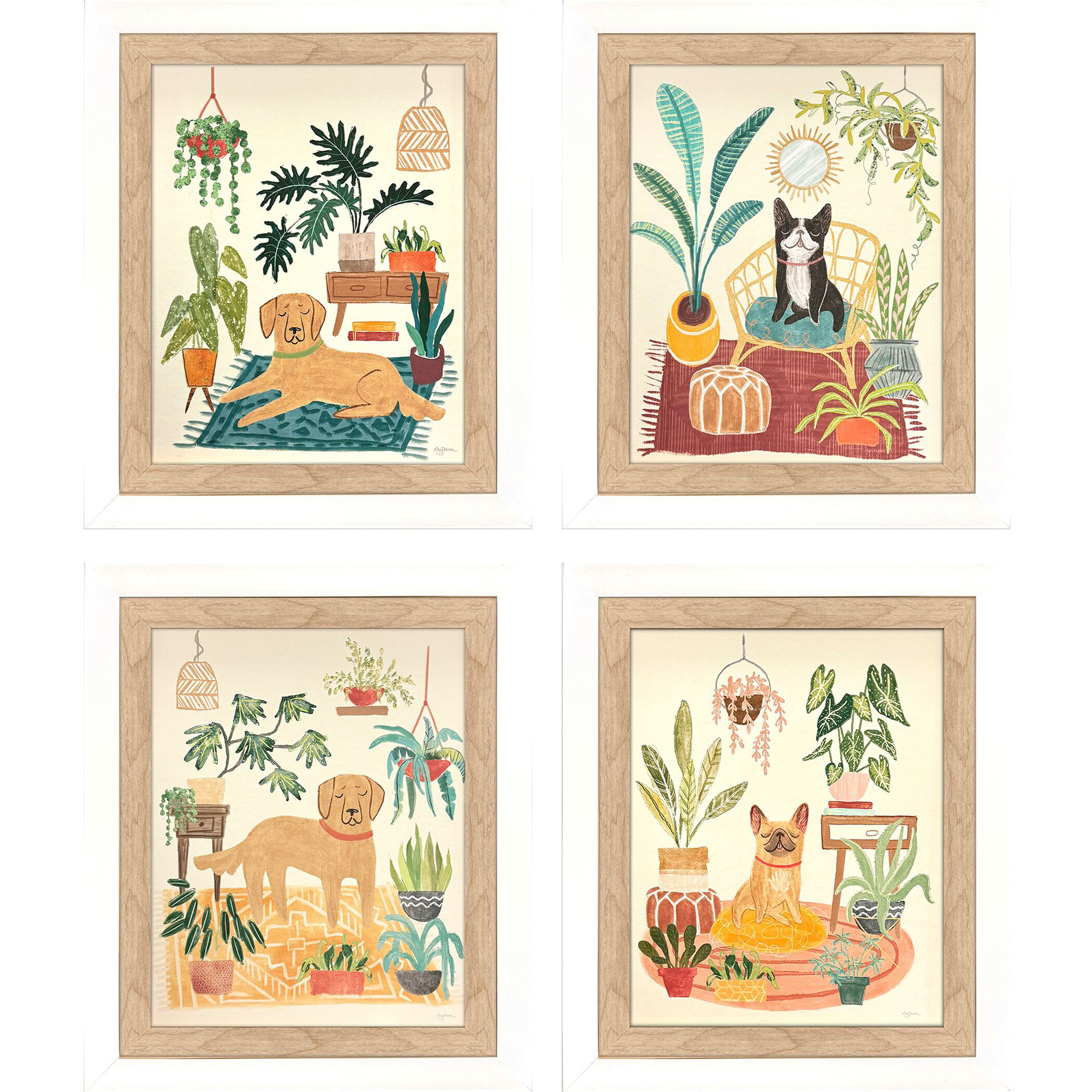 Urban Jungle Dogs Multi and Green and Black and Rust Framed Art, Propac