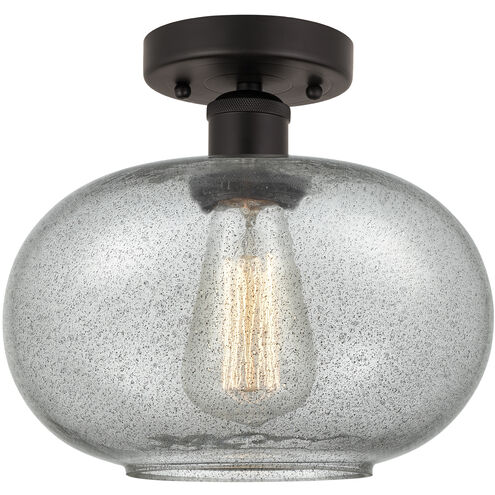 Edison Gorham 1 Light 9.5 inch Oil Rubbed Bronze Semi-Flush Mount Ceiling Light in Charcoal Glass