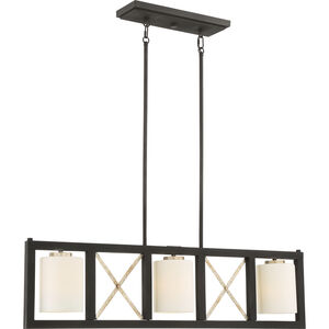 Boxer 3 Light 38 inch Matte Black and Antique Silver Accents Island Pendant Ceiling Light