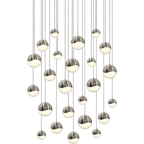 Grapes LED 27 inch Satin Nickel Cluster Pendant Ceiling Light in White Glass