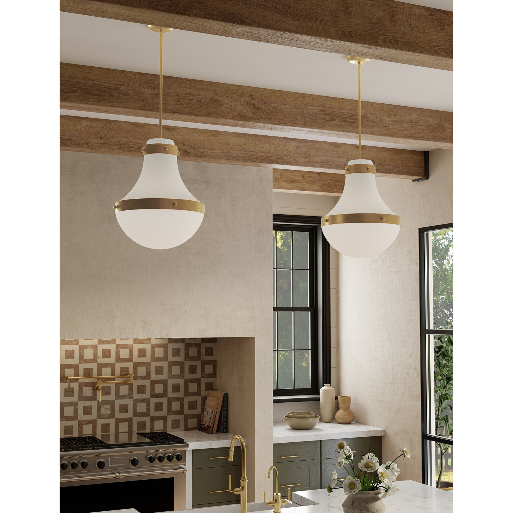 Purelight 1 Light 16.25 inch Legacy Brass and Off White Cream Pendant Ceiling Light
