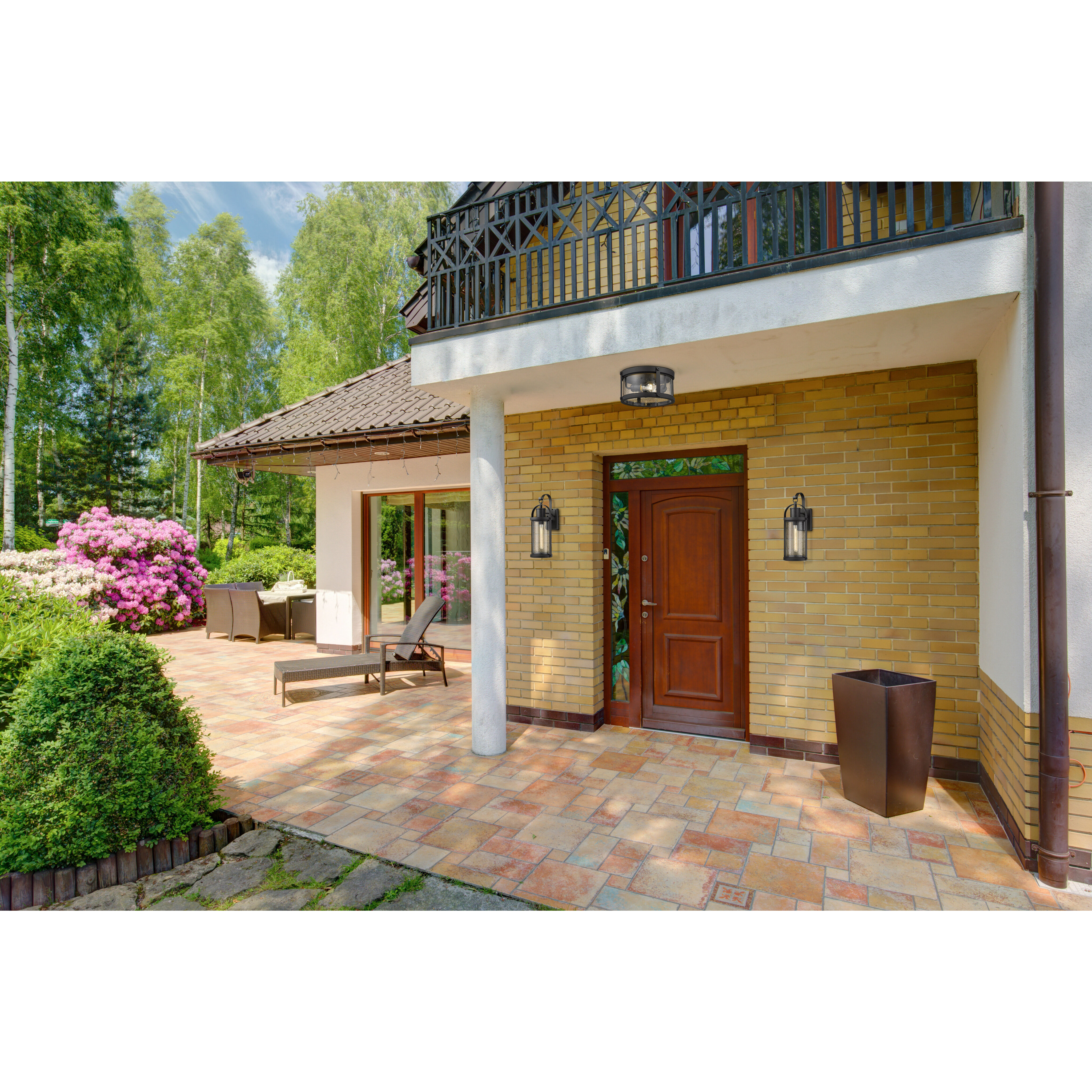 Roundhouse 3 Light 12 inch Black Outdoor Flush Mount