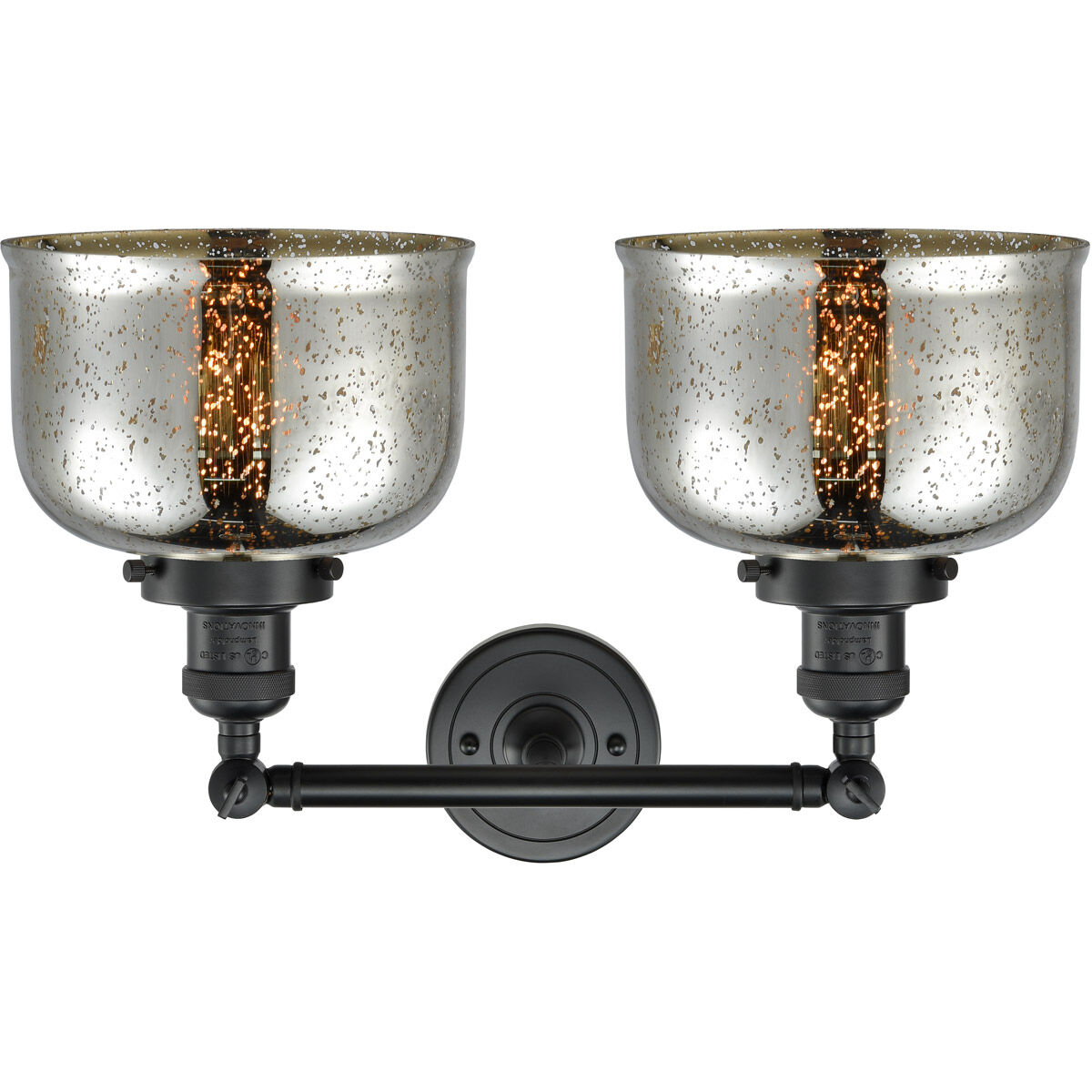 Franklin Restoration Large Bell 2 Light 18 inch Matte Black Bath Vanity Light Wall Light in Silver Plated Mercury Glass, Franklin Restoration