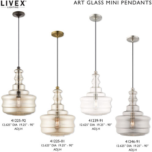 Art Glass 1 Light 13 inch Antique Brass Mini Pendant Ceiling Light