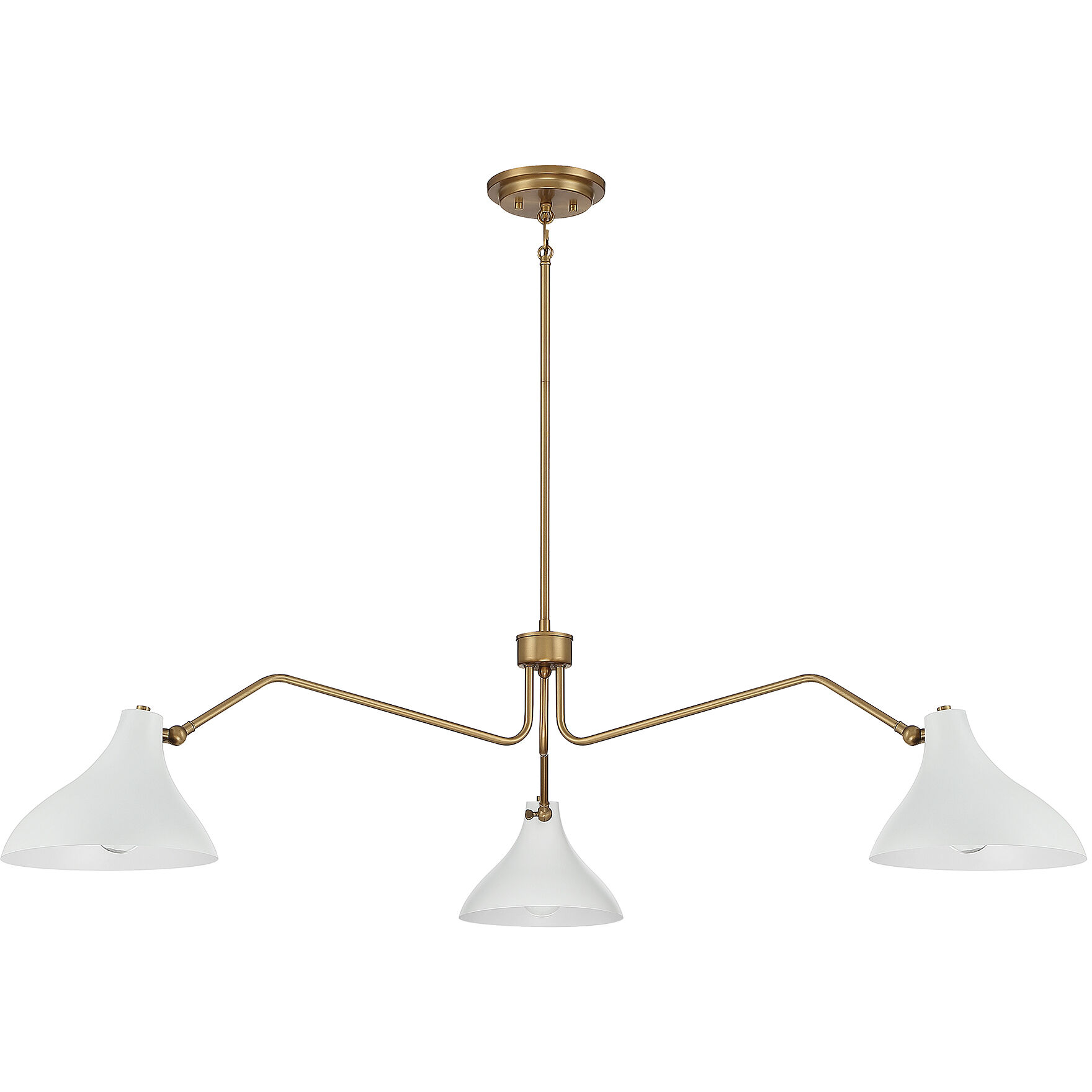 Vintage 3 Light 48 inch White and Natural Brass Pendant Ceiling Light in White with Natural Brass
