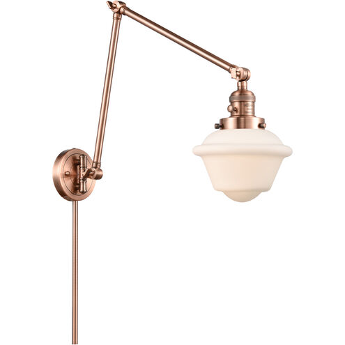 Small Oxford 30 inch 3.5 watt Antique Copper Swing Arm Wall Light in Matte White Glass, Franklin Restoration
