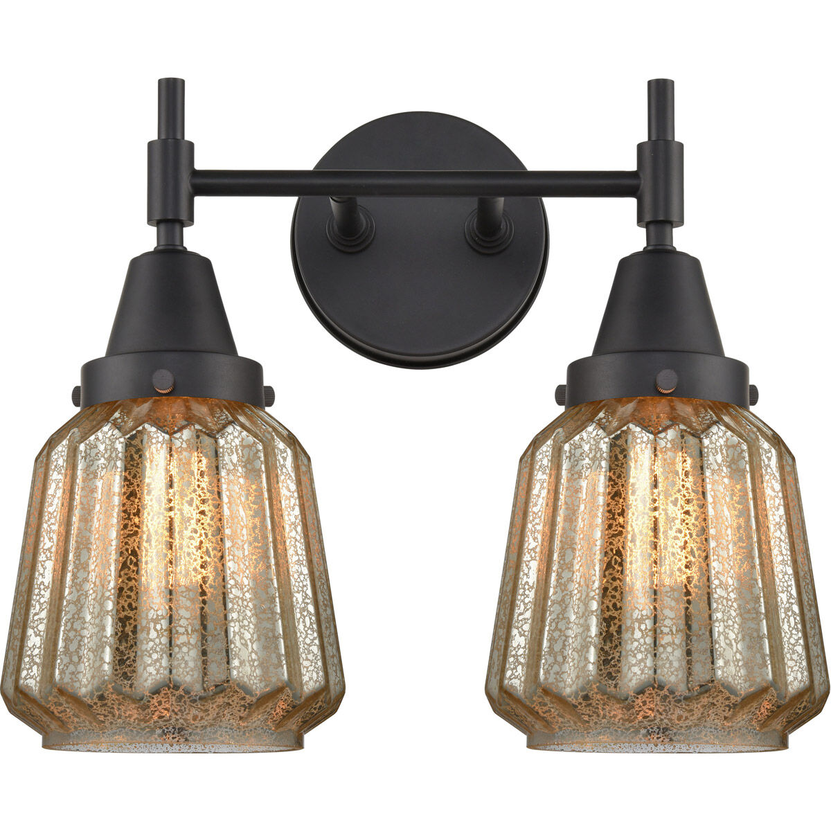 Caden 2 Light 15 inch Matte Black Bath Vanity Light Wall Light in Seedy Glass