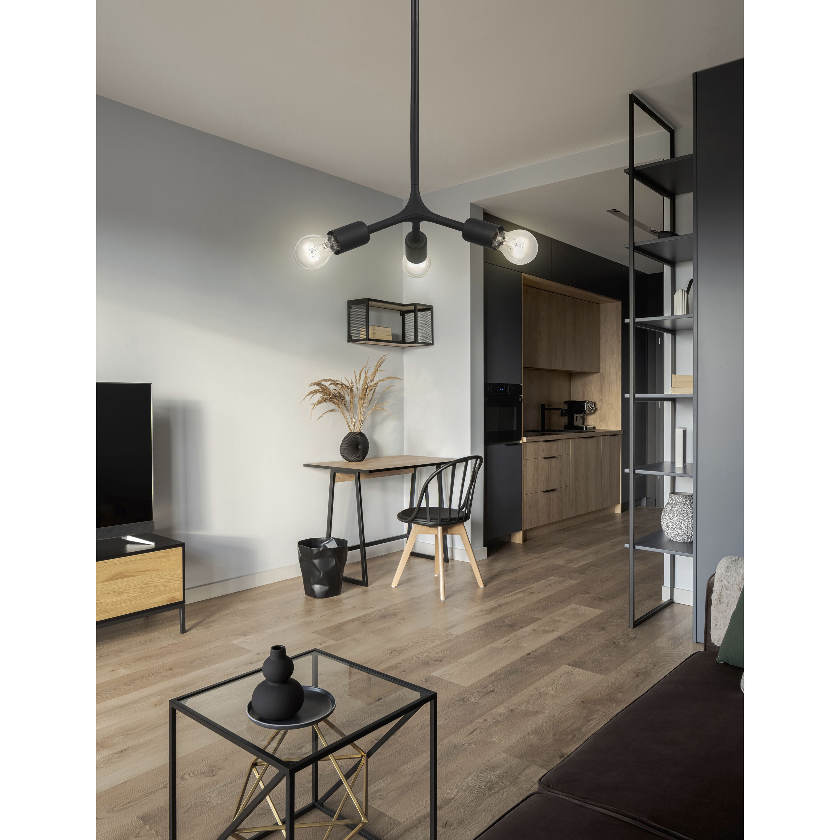 Bocadella 3 Light 13.54 inch Matte Black Pendant Ceiling Light, Semi-Flush Convertible