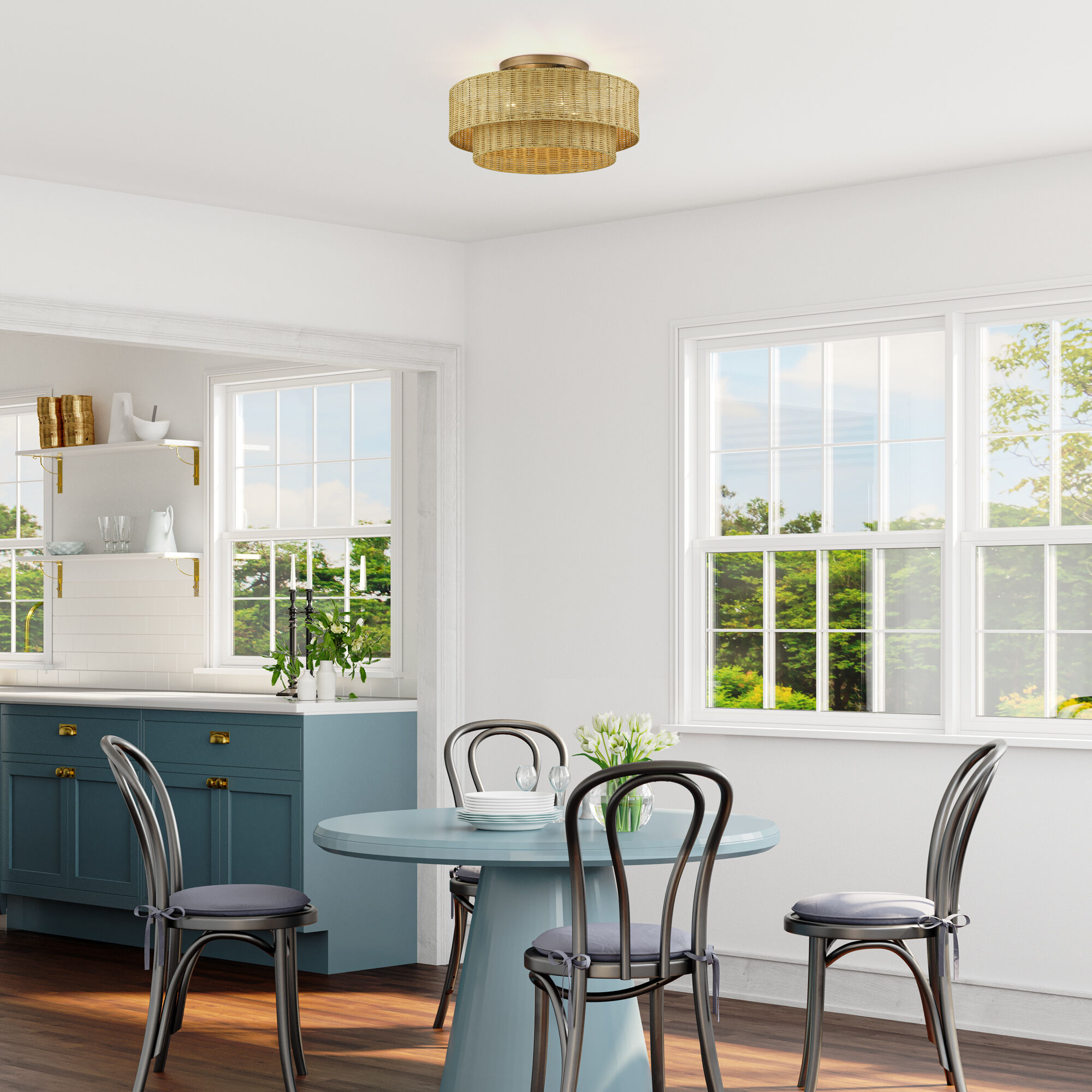 Weavington 4 Light 21 inch Antique Gold Leaf Semi Flush Mount Ceiling Light, Extra Large