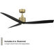 Spinster 60 inch Soft Brass and Matte Black with Matte Black Blades Downrod Ceiling Fan in Soft Brass Matte Black