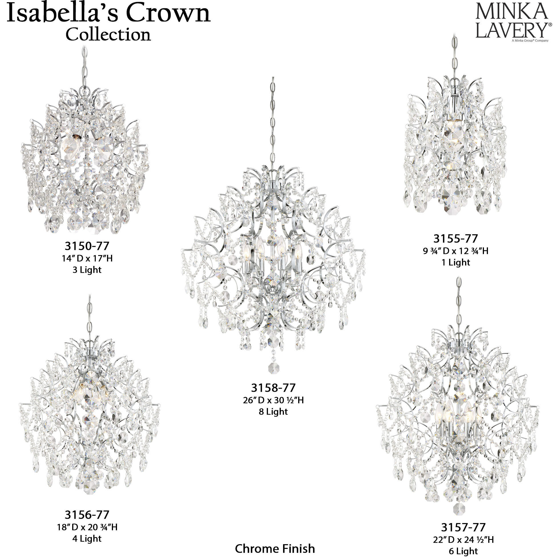 Isabella's Crown 6 Light 22 inch Chrome Chandelier Ceiling Light