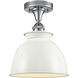 Edison Adirondack 1 Light 8 inch Brushed Satin Nickel Semi-Flush Mount Ceiling Light in White