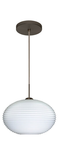 Pape LED Bronze Pendant Ceiling Light in Opal Ribbed Glass
