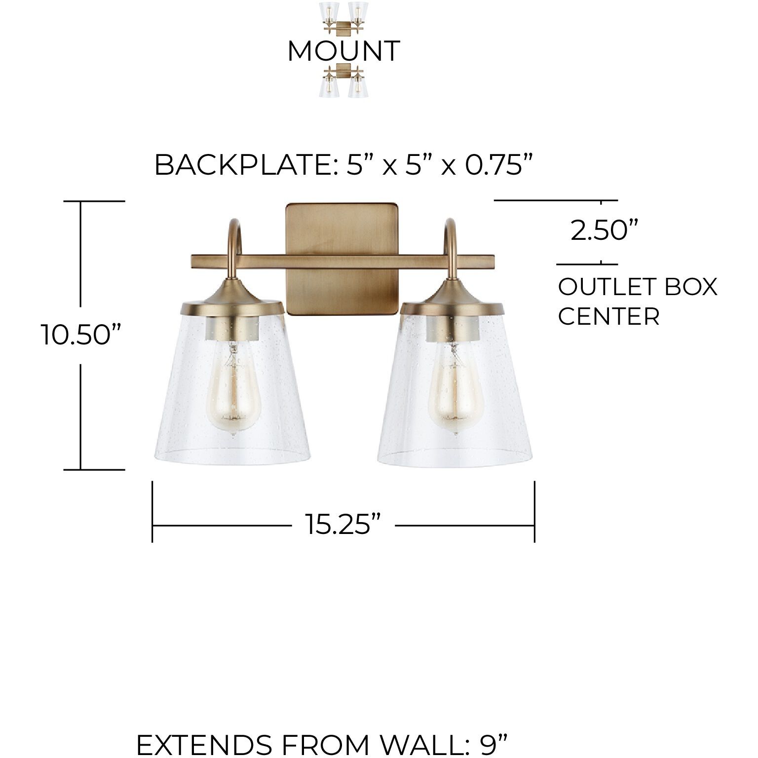 Jayne 2 Light 15.25 inch Aged Brass Vanity Light Wall Light