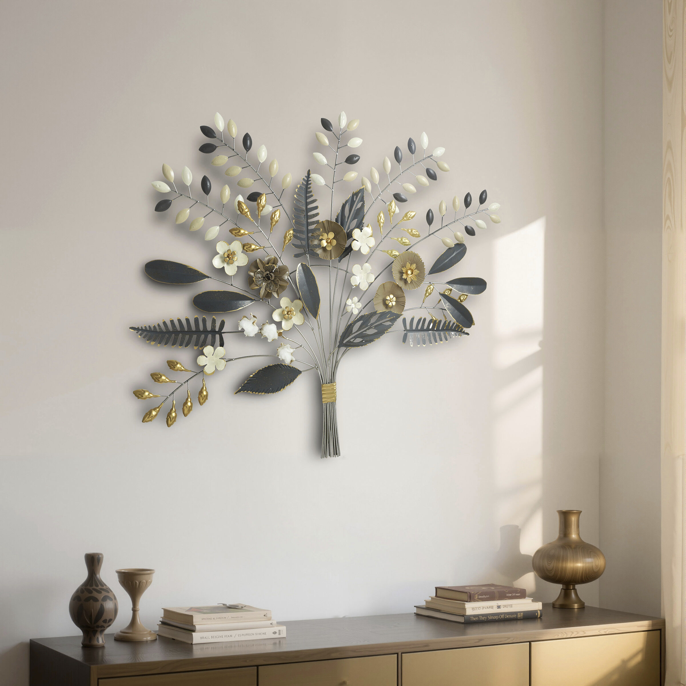 Lilian White/Gold/Brown Wall Art