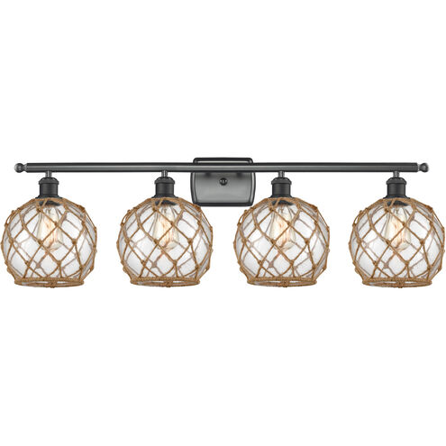 Ballston Farmhouse Rope LED 36 inch Matte Black Bath Vanity Light Wall Light in Clear Glass with Brown Rope, Ballston
