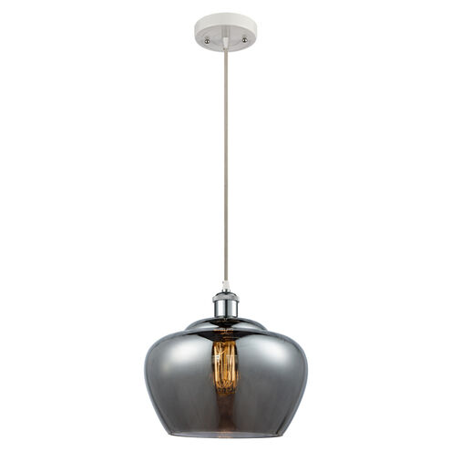 Ballston Large Fenton 1 Light 11 inch White and Polished Chrome Mini Pendant Ceiling Light in Plated Smoke Glass, Ballston