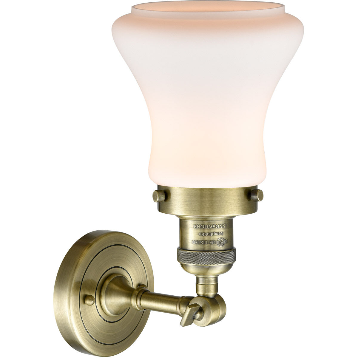 Franklin Restoration Bellmont LED 7 inch Antique Brass Sconce Wall Light in Matte White Glass, Franklin Restoration