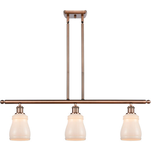 Ballston Ellery 3 Light 36 inch Antique Copper Island Light Ceiling Light in White Glass, Ballston