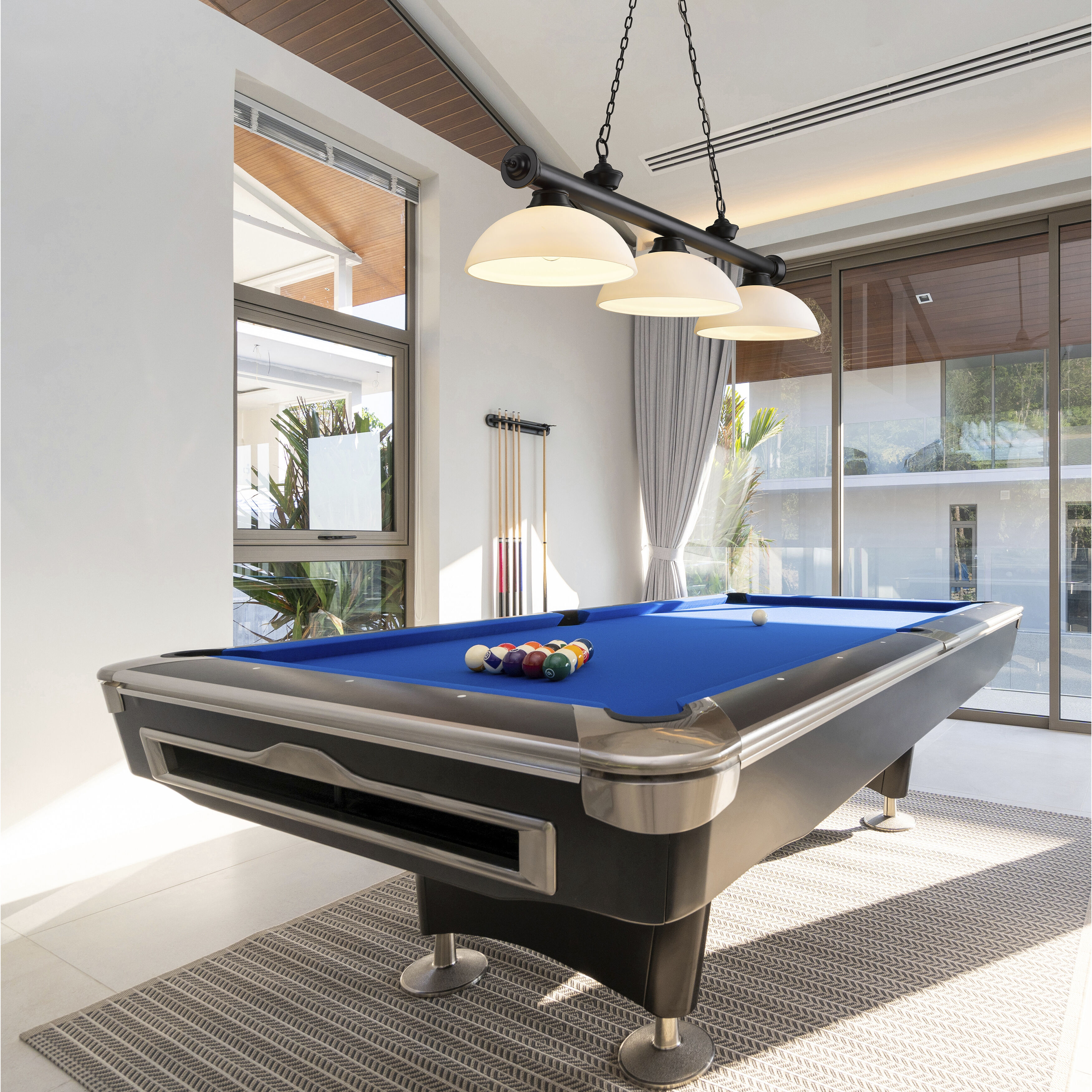 Cordon 3 Light 57.25 inch Matte Black Billiard Ceiling Light in Matte Opal Glass