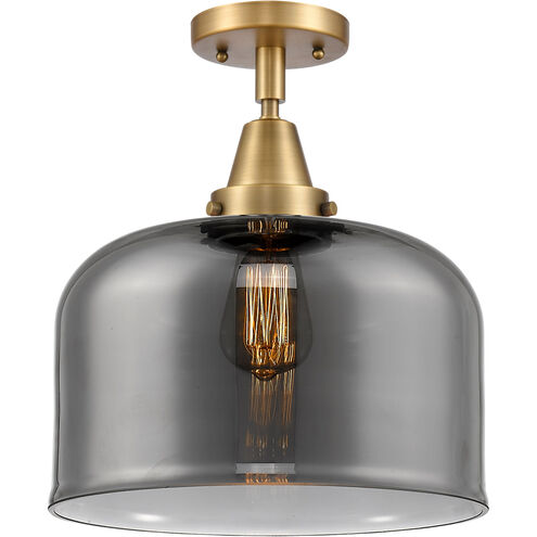 Franklin Restoration X-Large Bell 1 Light 12 inch Brushed Brass Flush Mount Ceiling Light in Plated Smoke Glass