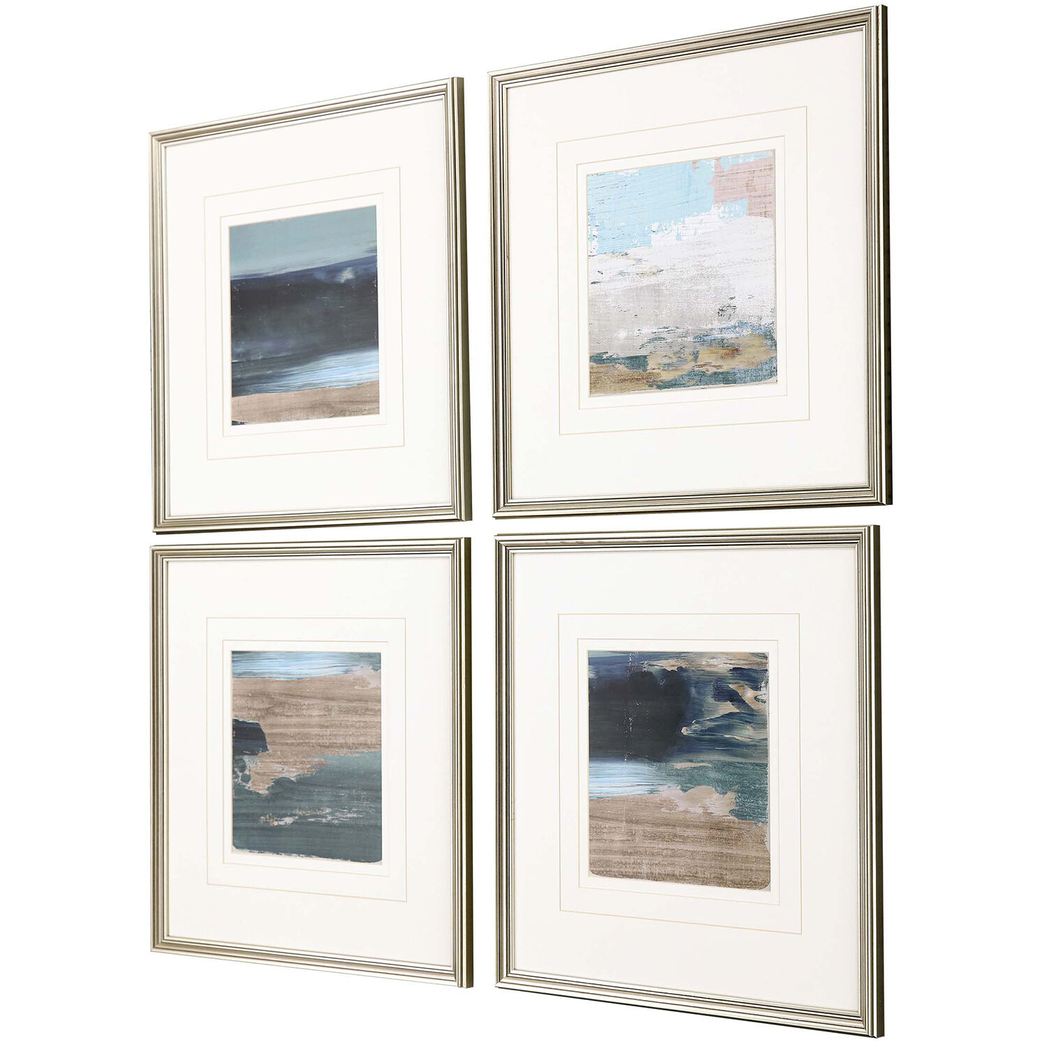 Abstract Turquoise and Blue and Brown and White Framed Art