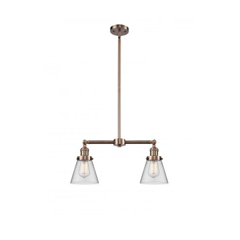 Franklin Restoration Small Cone LED 21 inch Antique Copper Chandelier Ceiling Light in Clear Glass, Franklin Restoration