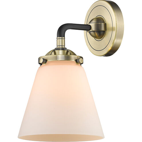 Nouveau Small Cone LED 6 inch Black Antique Brass Sconce Wall Light in Matte White Glass, Nouveau