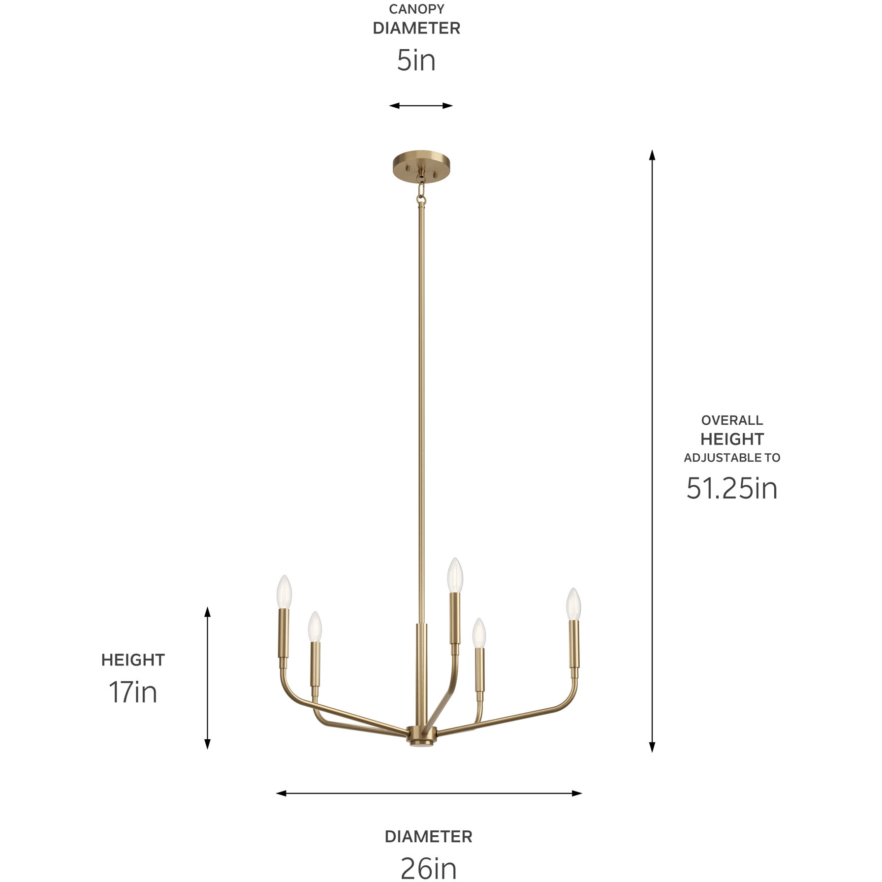 Madden 5 Light Champagne Bronze Chandelier Ceiling Light, 1 Tier Small