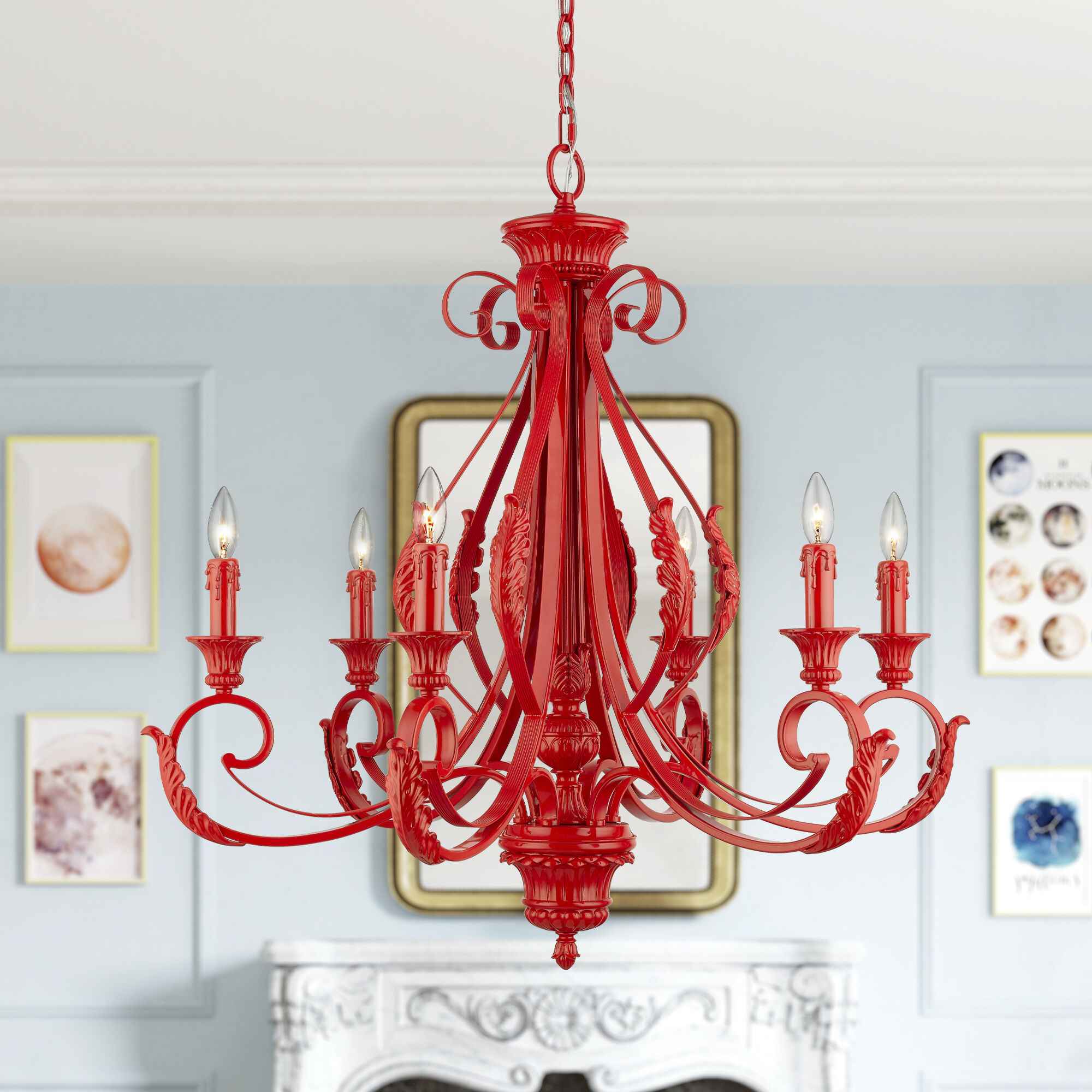 Valencia 6 Light 35 inch Shiny Red Large Chandelier Ceiling Light