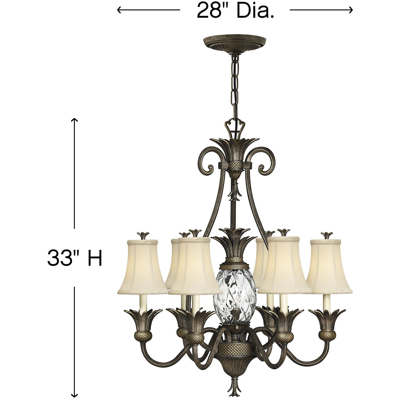 Plantation 7 Light 28 inch Pearl Bronze Indoor Chandelier Ceiling Light